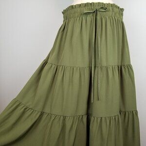 Classic Olive Green Tiered Midi Length Boho Skirt Lades Size XL